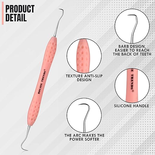 Professional Dental Tools Tartar Scraper for Dentist, Personal Use and Pets Plaque Remover for Teeth, Premium Oral Care Double Ended Dental Scaler | U5/33 Stainless Steel (Pink, Silicone Handle)