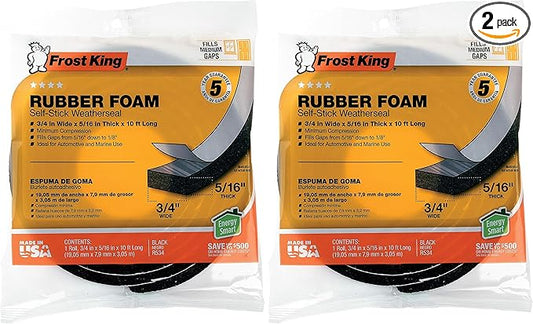Frost King Available R534H Sponge Rubber Foam Tape 5/16-Inch, Black, 3/4" W, 5/16" T, 10 ft L (Pack of 2)