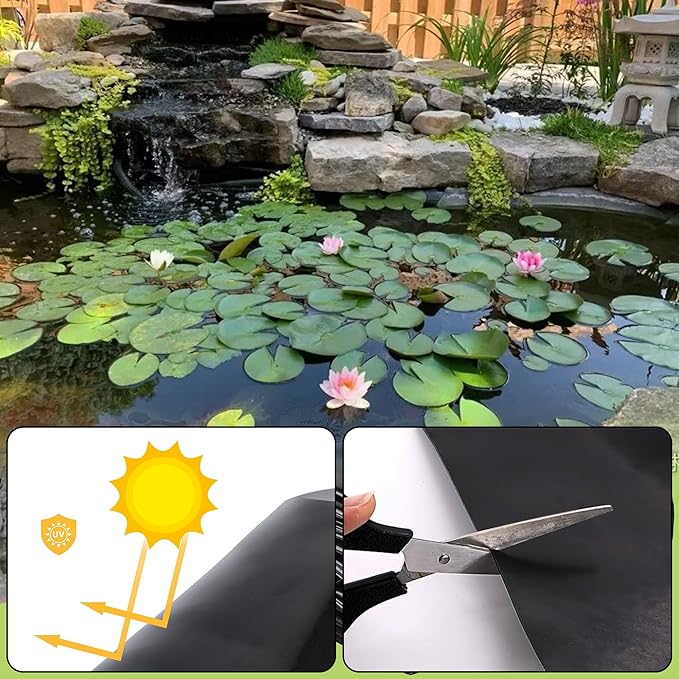Adroiteet 16 x 16 FT Pond Liner, 20 Mil Fish Pond HDPE Liner, Pond Liners for Outdoor Ponds, Koi Ponds, Garden Fountain, Waterfall