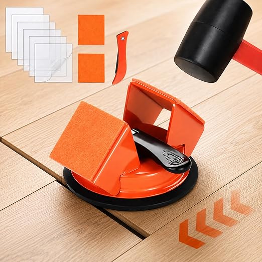 Heavy Duty Floor Gap Fixer Tool 45°Striking Surface Floor Gap Repair Tool, Large Enhanced Suction Cup Made of Iron with Slot Cutter & 6 Reusable Sticky Pads for Vinyl Plank Hardwood Floor