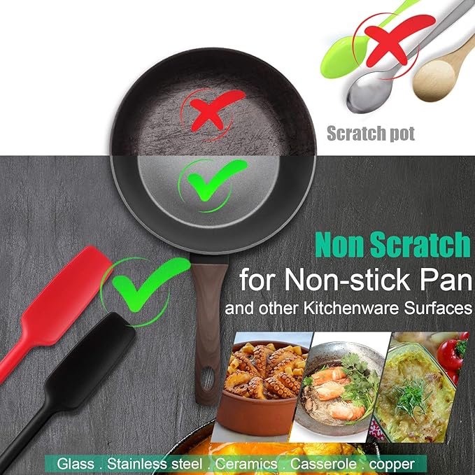 Patelai 2 Pieces Silicone Jar Spatula with Long Handle Heat Resistant Kitchen Scraper Spatula Non Stick Rubber Silicone Scraper for Jam Smoothies Blenders Cooking Baking Stirring (Black)