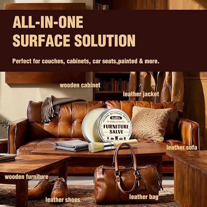Leather & Furniture Repair Salve 2 Pack, Furniture Salve with Brush for Leather Wood, Leather Conditioner Help Prevent Cracking or Fading