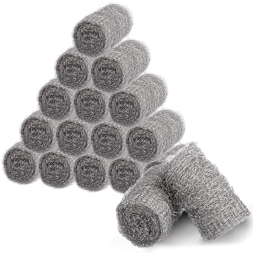 Bulk Steel Wool Roll Kit, Steel Wool 0000 15pcs, Gap Blocker, 0000 Steel Wool Keep Mice Away from Holes/Siding/Pipeline/Vents in Garden, House, 15 Pack × 1.6FT