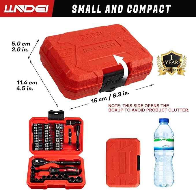 LLNDEI 48 Piece 1/4 Inch Mini Socket Ratchet Wrench Set, Metric Shallow Socket (4-14mm) 6-Point,with 72 Teeth Mini Ratcheting Wrench, Screwdriver Bit Set, Universal Joints and 3 Inch Extensions
