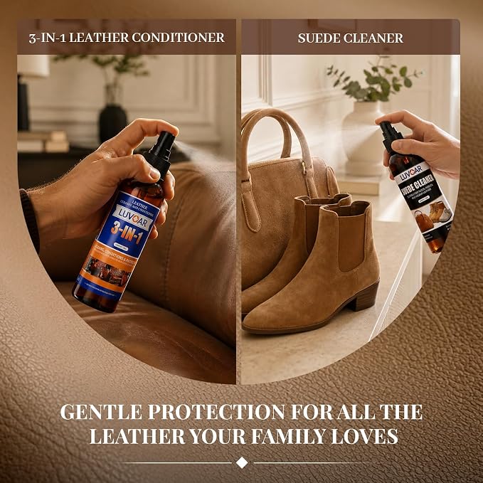 Leather Cleaner and Conditioner Kit - and More for Car Interiors, Apparel, Furniture, Boots & Accessories - with Microfiber Brush & Microfiber Cloth 2 Bottles (4 oz Each)