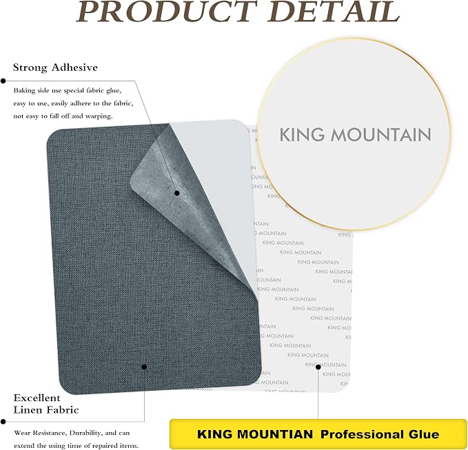 KING MOUNTAIN Coarse Linen Repair Patches, Self-Adhesive Linen Fabric Patches, 8X11 inch, Multi Color, Can be Used for Linen Sofa Repair (8" x 11",Blue Dark Grey)