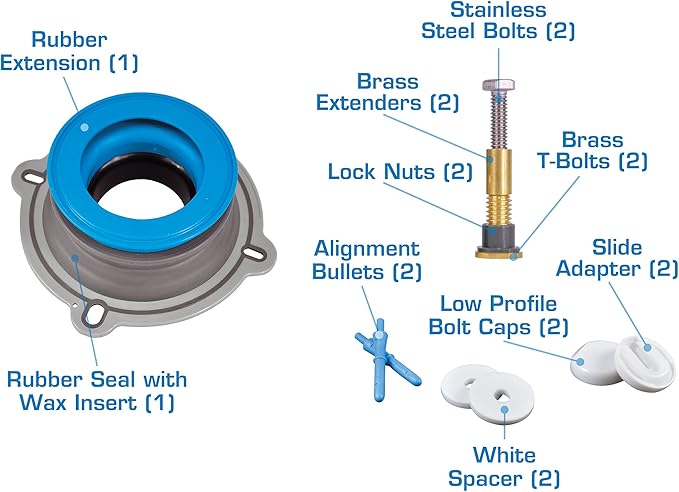 DANCO All-in-One Toilet Installation Kit, Perfect Seal Wax Ring & Zero Cut Bolts, Toilet Repair, Wax-Free, Mounting Toilet Bolts (10879X)
