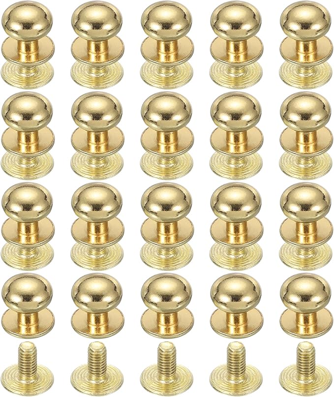 PATIKIL 12 mm Leather Rivets, 20 Sets Ball Head Stud Screw Back Round Head Button Chicago Screw Nipple Stud Rivet for Leather DIY Craft Handbag Belt Repairs, Gold Tone