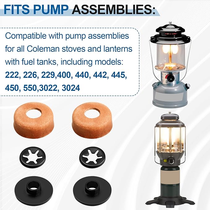 3000005094 Compatible Replacement Pump Cup Kit for Coleman Lanterns & Stoves – Includes Leather Pump Caps, Metal Nuts, and Plastic Caps for Airtight Seal