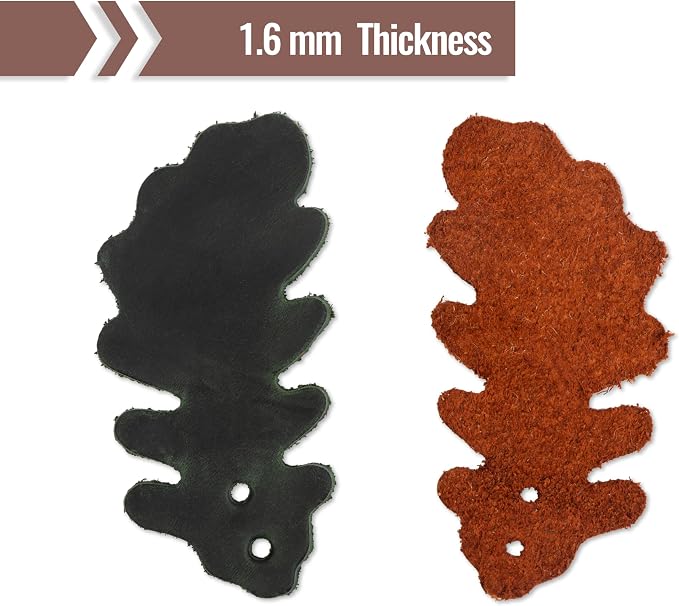 Set of 10 Leather Leaves Patches – 8x5 cm (3.14x1.96”) – Handmade Leather Labels – 1.6 mm Thick – Handmade Tags for Crochet - Leathers Tags - DIY Craft Appliques for Sewing, Repair & Decoration