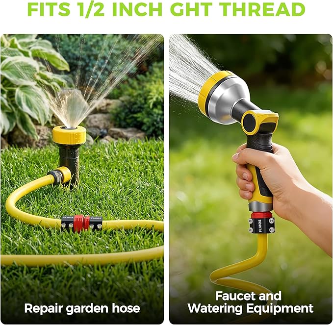 Garden Hose Repair Kit with Upgraded Tight Clamp - 3 Sets Heavy Duty Aluminum Alloy Hose Connector, Fit for 1/2" Hoses, Includes 6 Extra Washers - Leak-Proof Easy Fix (Red)