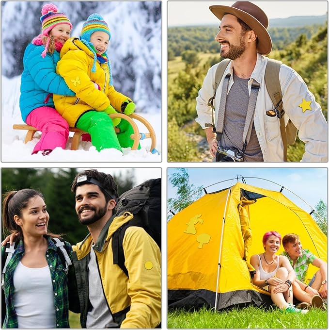 Waterproof Self-Adhesive Nylon Patches for Tent Repair Kit, 24pcs Outdoor Gear Tenacious Repair Tape, Fabric Patches for Clothes, Down Puffer Jacket, Tent, Sleeping Bag, Backpack, Fluorescent Yellow