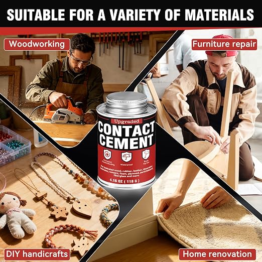 Contact Cement Adhesive 4.16 oz with Brush for Leather, Wood & Furniture | High-strength neoprene contact cement with brush for leather, wood, rubber and furniture. Waterproof and flexible