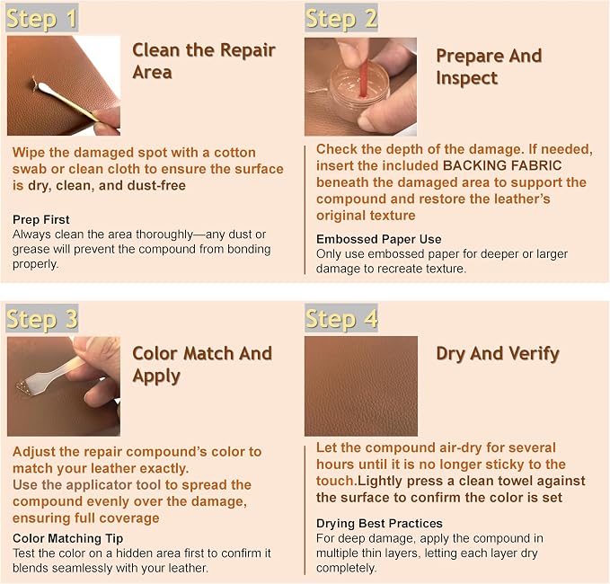 21Pcs Leather & Vinyl Repair Kit | Repairs Tears, Holes, Scratches & Peeling on Furniture, Car Seats & Jackets | Fast Application, Mixable Colors, All Leather Types