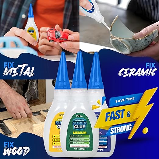 ixirpro CA Glue Kit – Thin, Medium & Thick Viscosity Set (3 × 1.75 oz) | Cyanoacrylate Super Glue with Tips & Caps | Fast-Drying, Strong Adhesive for Wood, Metal, Plastic, Crafts, Models & 3D Printing