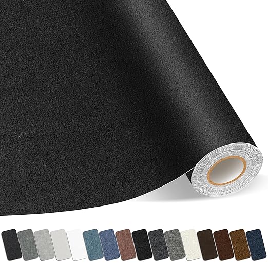 Linen Repair Patch, Large Self-Adhesive Fabric Repair Tape, Linen Fabric Repair Patch for Couch, Furniture, Car Interior, Sofa and Cushion (Black, 17X79 Inch)