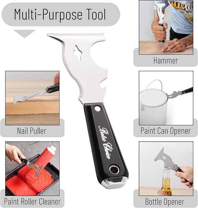 Bates- Paint Scraper, 10 in 1 Painters Tool, Green Handle Paint Scrapers for Wood, Painters Tool, Painters Knife, Paint Scraper for Painting, Putty Knife, Metal Scraper, Spackle Knife, Putty Scraper