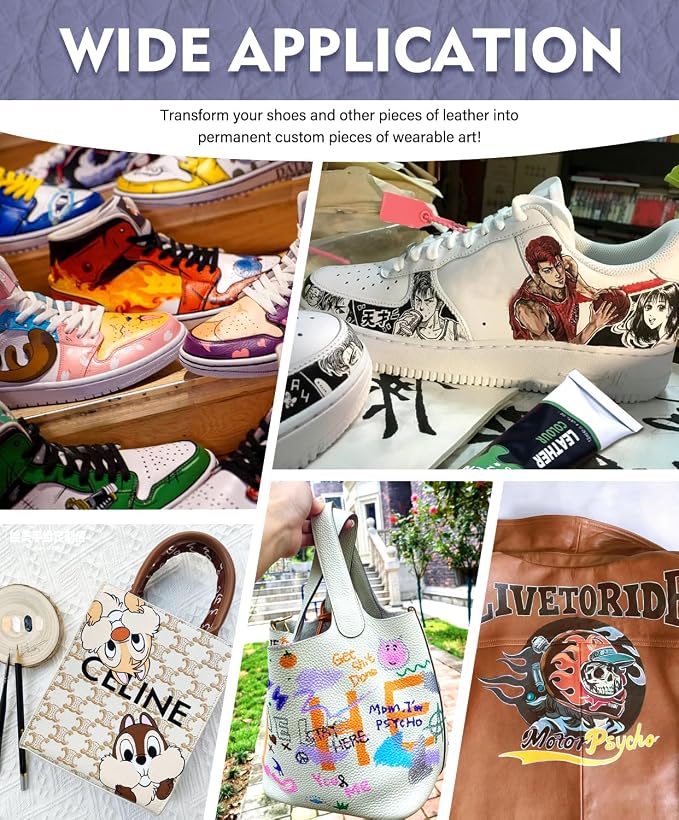 Colorful Acrylic Leather Paint for Shoe Painting- 24 Colors Leather Paint for Bag & Wallet Decor, Leather Jacket Care, Crafts DIY & Customizing Leather Projects