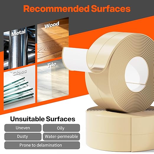 Dstorelhp 2 Rolls Beige Caulk Tape Waterproof Self Adhesive, Decorative Caulking Tape for Kitchen, Countertop, Bathroom, Sink, Bathtub, Toilet, Shower (1.5" x 10.5Ft)