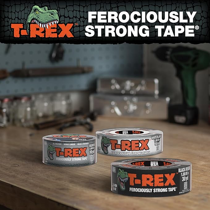 T-REX Tape Heavy Duty Duct Tape with UV Resistant & Waterproof Backing for Ferociously Strong Repairs, 1.88" x 50 yd, Black, 1 Roll