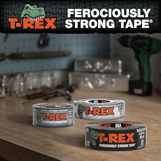 T-REX Tape Heavy Duty Duct Tape with UV Resistant & Waterproof Backing for Ferociously Strong Repairs, 1.88" x 50 yd, White, 1 Roll