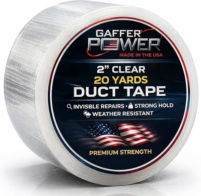 Gaffer Power Clear Repair Tape 2” x 20 Yards – Semi-Transparent Waterproof Duct Tape for Discreet Repairs, Sealing & Patching – Heavy Duty, Weather Resistant