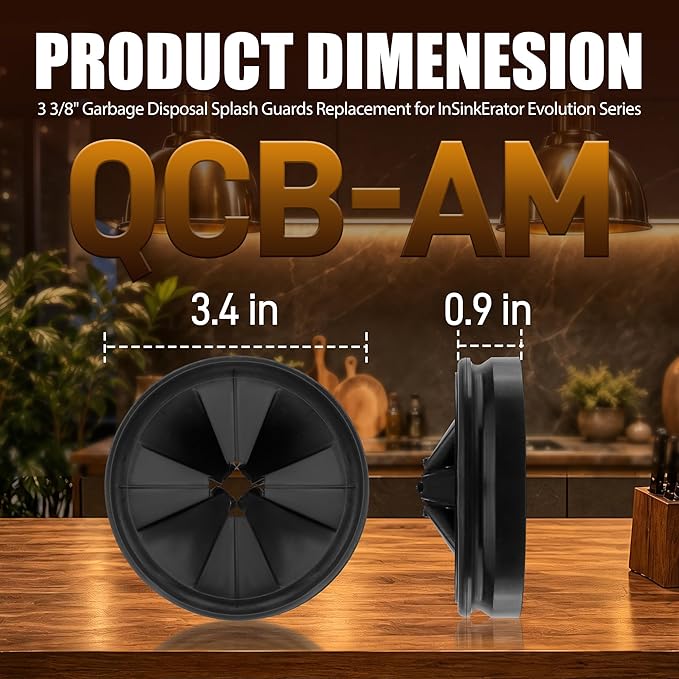 3 3/8" Garbage Disposal Splash Guard, QCB-AM Sink Baffle Replacement for InSinkErator Evolution Series, Upgraded Removable Quiet Collar Drain Plugs, Garbage Disposer Accessories, Black