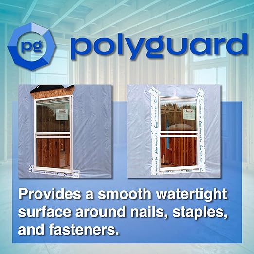 POLYGUARD WindowSeal Window and Door Flashing Tape, 12 in x 100 ft Roll, 20 mil Thick, Self-Sealing & Self-Adhering Waterproof Barrier