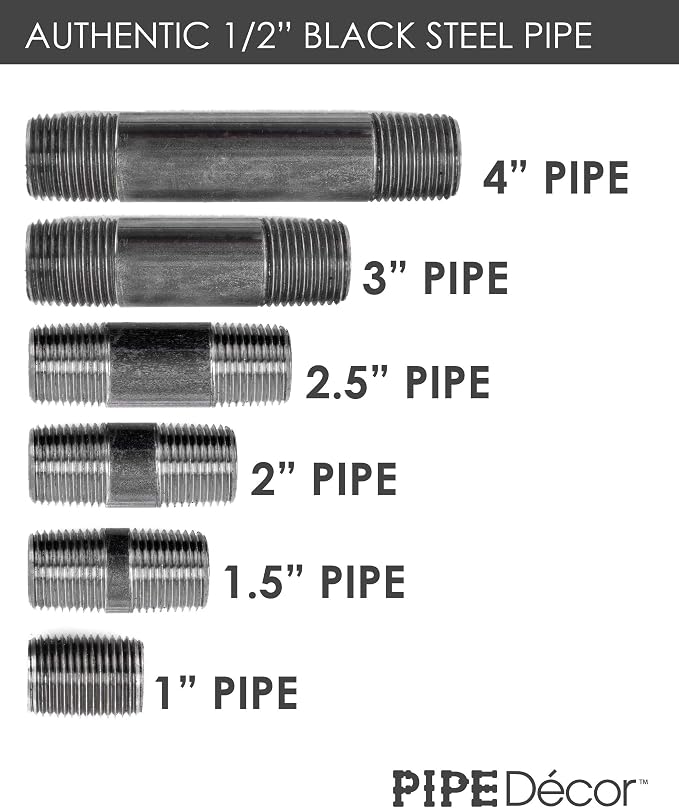 PIPE DÉCOR 1/2" x 3" Malleable Cast Iron Pipe Nipple, Pre Cut Connectors, Industrial Steel Grey Fits Standard Half Inch Black Threaded Pipes Nipples and Fittings, Vintage DIY Furniture, 10 Pack