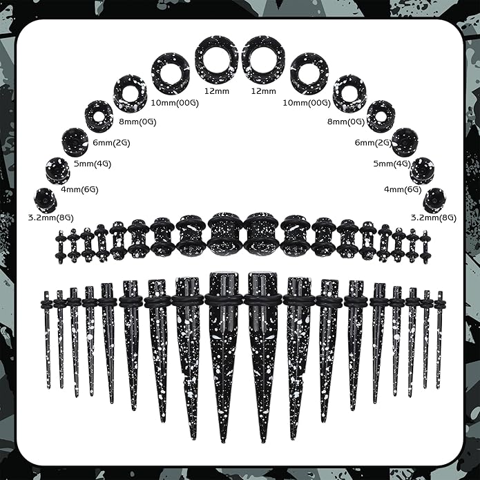 JieyueJewelry 50/54 Pieces Ear Stretching Kit 14G-00G Acrylic Tapers and Plugs + Silicone Tunnels - Ear Gauges Expander Set Body Piercing Jewelry