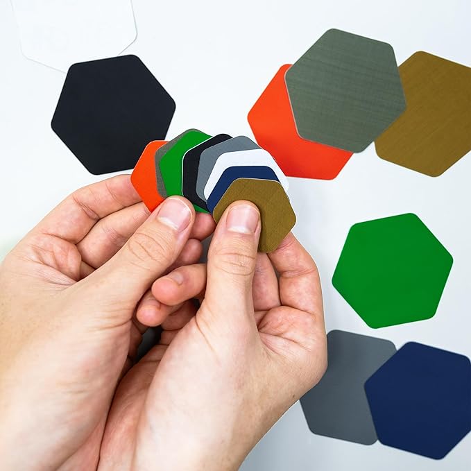 GEAR AID Tenacious Tape Hex – 2.5” & 1.5” Repair Patches (4 Patches: Two 2.5” & Two 1.5”, Coyote) – Peel-and-Stick Outdoor Nylon Fabric to Fix Holes and Burns in Down Jackets, Rain Gear and Tents