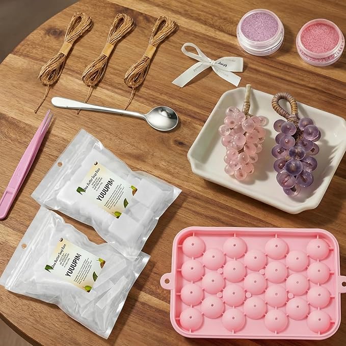 DIY Grape Soap Making Kit for Beginners – Complete Handmade Craft Set with 2 Natural Soap Bases, Silicone Molds, Mica Powder, Jute Rope & Tools, Creative Home Decor, Gift Ready