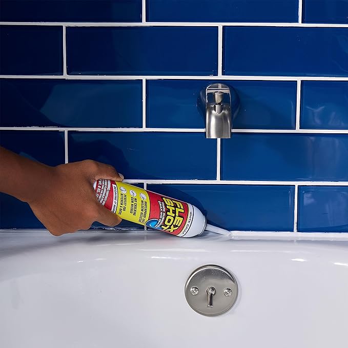 Flex Shot, Flexible Rubber Silicone Sealant, Waterproof Caulk, UV Resistant, No Caulk Gun Needed, Perfect for Kitchen, Bath, Showers, Sinks, Baseboards, Black, 8oz, 1-Pack