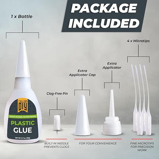 Plastic Glue for Models, Miniatures, Legos, PLA & 3D Printing Repair – Fast Setting Heavy Duty Strong Super Glue for Plastic 20g (144 Pack)