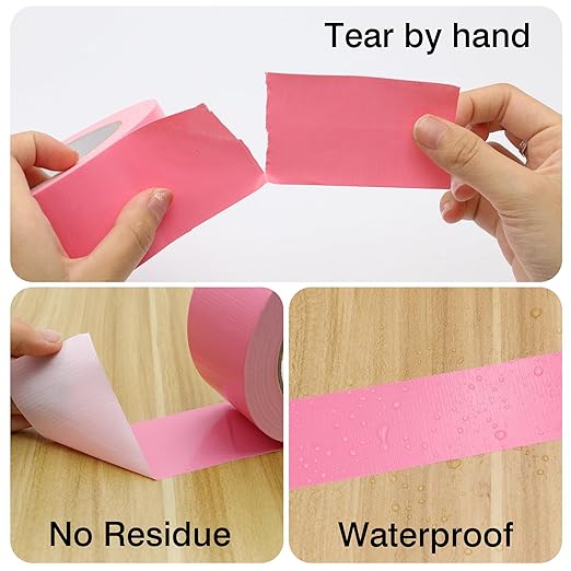 Heavy Duty Duct Tape 3 Inch X 33 Yards, 8.5 Mil Thickness, Multi Purpose Pink Duct Tape, No Residue, Waterproof and Tear by Hand - for Repairs, Industrial, Professional Use