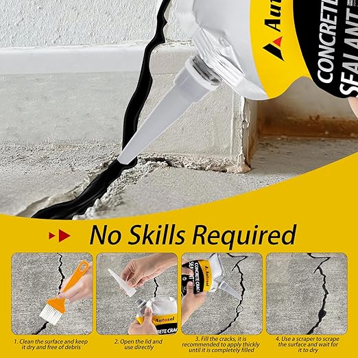 Asphalt Crack Filler Black, 4 Packs Self-Leveling Driveway Crack Filler, Waterproof Concrete Crack Filler & Cement Crack Filler for Long-Lasting Concrete Repair, Quick-Drying Asphalt Sealant