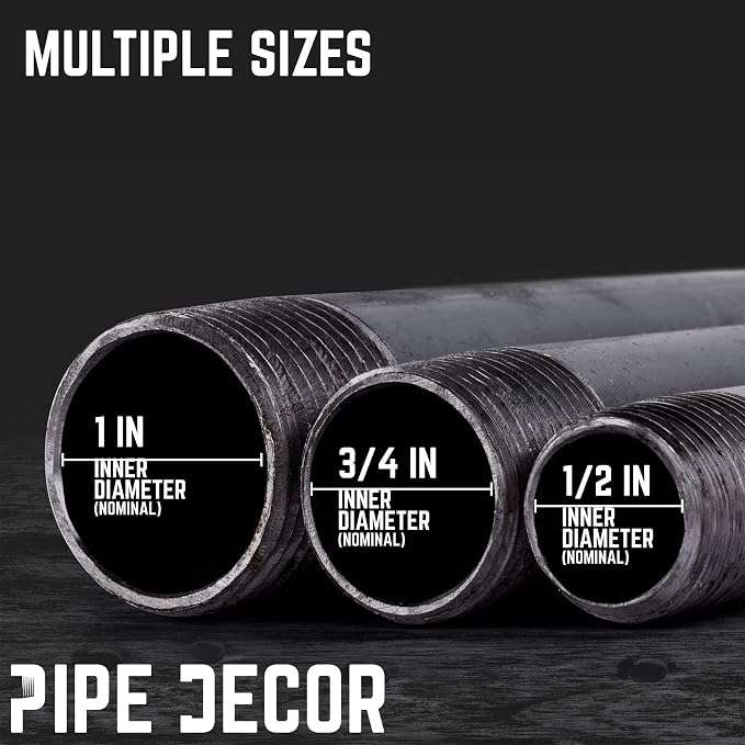 PIPE DÉCOR 1/2” x 9” Malleable Cast Iron Pipe Nipple, Pre-Cut Connectors, Industrial Steel Grey Fits Standard Half Inch Black Threaded Pipes Nipples and Fittings, Build Vintage DIY Furniture, 6 Pack