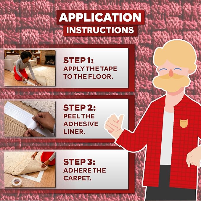 XFasten Double Sided Carpet Tape for Area Rugs, 3 Inch x 20 Yards – Heavy Duty Anti Slip Rug Grip Tape, Works as Rug Gripper, Residue Free, Wood Safe, Easy Removal for Hardwood and Laminate Floor