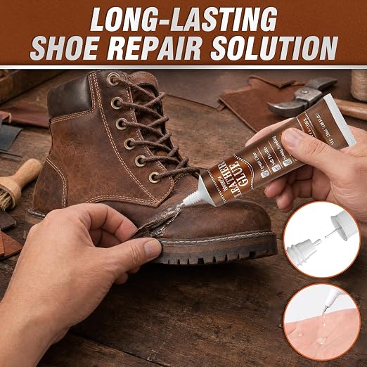 Leather Glue, 120ml Transparent Leather Adhesive, Industrial Strength, Waterproof, Leather Cement with Applicator Brush, Flexible Bond for Shoes, Bags, Sofa, Car Seats, PU and Fabric