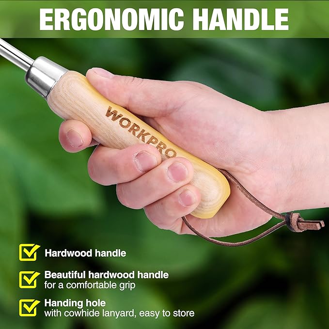 WORKPRO Crack Weeder, 13.5" Stainless Steel Crevice Weeding Tool with Wooden Handle, L-Shaped Side-Walk Weed Puller Spatula, for Garden Lawn Yard Patio Terrace Paving Garden Tool
