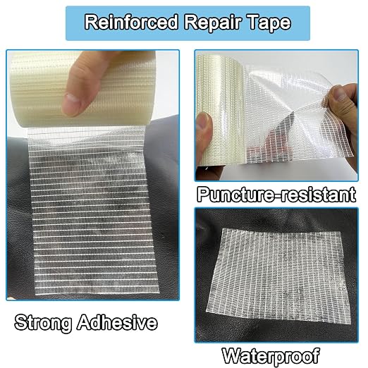 Heavy Duty Awning Repair Tape, Waterproof Strong Adhesive Patch, Instant Fix Tape for Tent, Boat Covers, Tarp, Sail, Canopy, Canvas, Tarpaulin, 4IN X 39FT, Fiberglass Clear