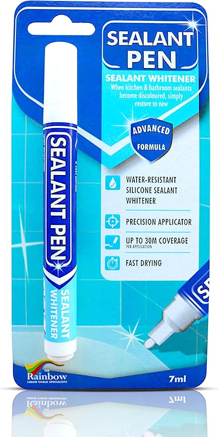 White Caulk Marker: Waterproof Silicone Colorant Paint, Stain Remover, Sink, Kitchen, Shower, Bathroom Tile - White, Narrow 5mm Tip