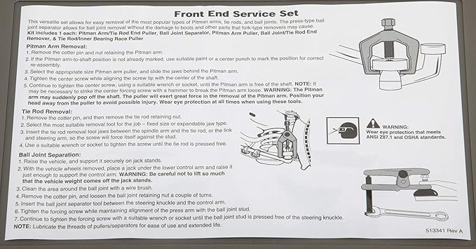 OTC 6295 Front End Service Set for Pitman Arms, Ball Joints, and Tie Rods