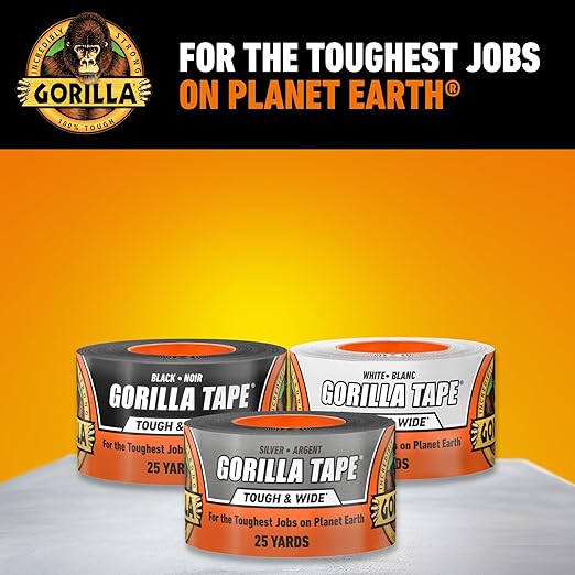 Gorilla Tape Tough & Wide, Silver Tape, 2.88" x 25 yd (Pack of 1) - Heavy Duty and Weather Resistant for Indoor or Outdoor