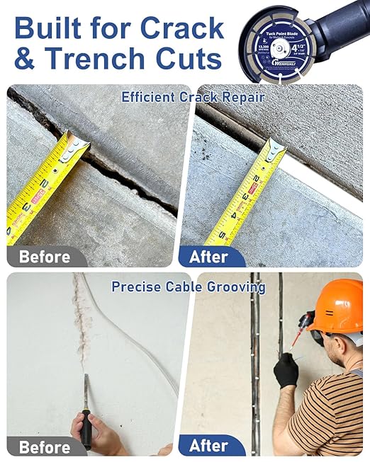4.5" Diamond Tuck Point Blade for Concrete, 1/4" Thickness – Premium Diamond Blade for Mortar Joint Removal, Concrete & Brick Grout Repair, 7/8" Arbor, Fast Clean Cutting
