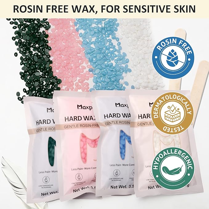 Maxpearl Rosin-Free Waxing Kit for Women Men - Sensitive Skin Friendly, Digital Wax Warmer with Silicone Pot, At Home Hair Removal Kit for Eyebrows, Brazilian, Underarms, Bikini & Full Body