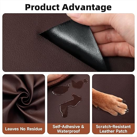 Dark Brown Leather Repair Tape, 3.15" x 59" Heavy Duty Vinyl Repair Patch, Waterproof Self Adhesive Leather Repair Kit for Fixing Holes & Scratches on Couch, Car Seat, Furniture