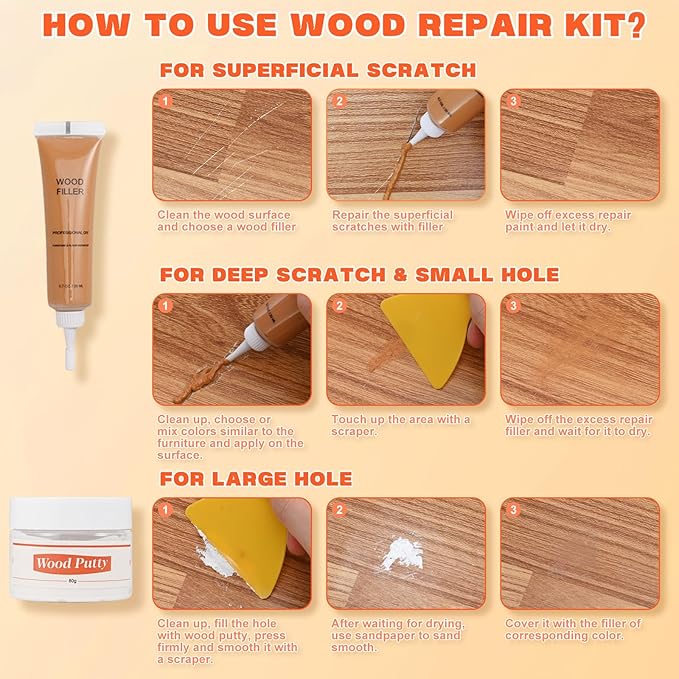 Walnut Wood Filler Kit,Wood Putty with 3 Color Laminate Floor Repair Kit for Scratch Cover & Restore Laminate Scratch, Cracks, Hole, Restofinisher Wooden Door, Furniture, Table, Cabinet