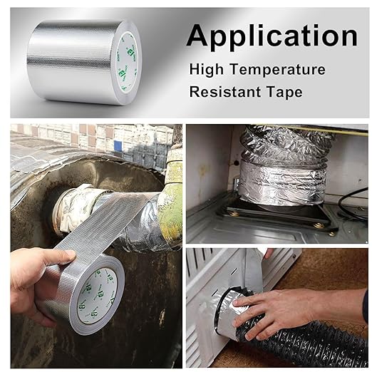 BOMEI PACK Adhesive Aluminum Foil Heat Shield Tape 1 Pack 5 inch x 66ft, Barrier Fiberglass Thermal Insulation Reflective Material High Temp Protectionn
