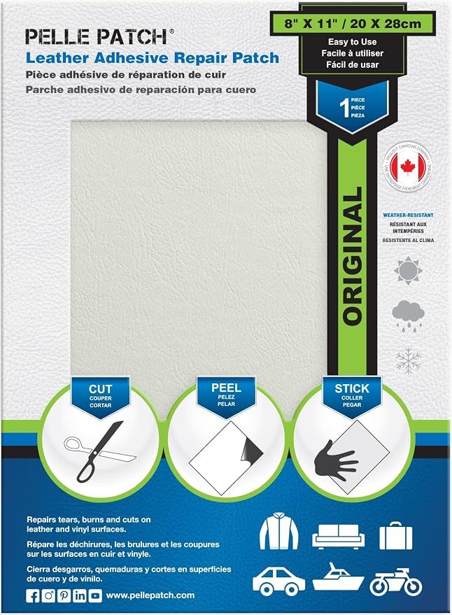 Leather Rip Repair Kit - 25 Colors Available - Original 8x11 - White